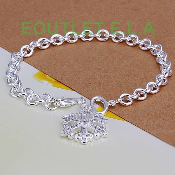 CZ SNOWFLAKE CHARM SILVER BRACELET-21cm